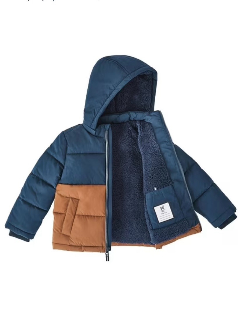 Kids Colorblock Navy and Brown Hooded Puffer Jacket